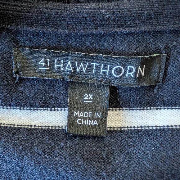 41 HAWTHORN Aubree Striped Crew Neck Sweater Navy and White Plus Size 2X - Picture 8 of 11